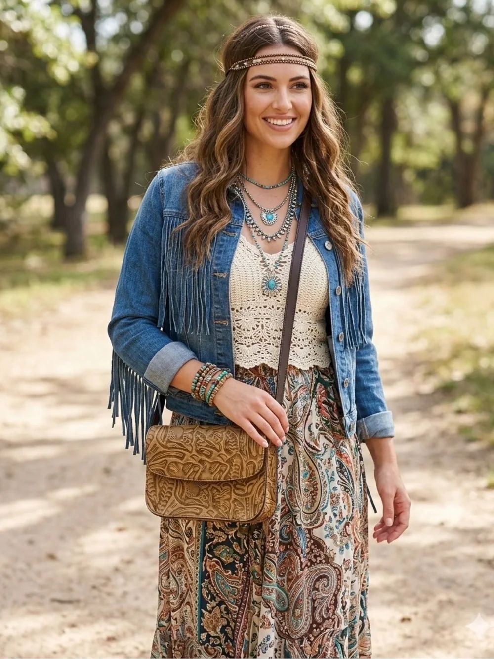 Q&A tooled leather shoulder/crossbody bag